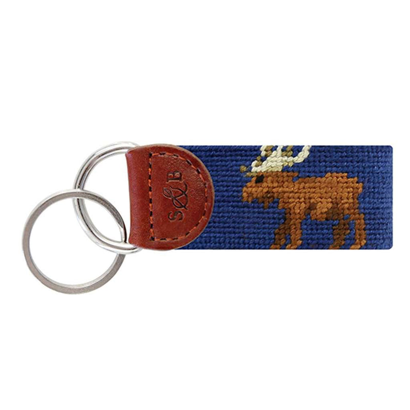 Moose Needlepoint Key Fob in Classic Navy by Smathers & Branson - Country Club Prep