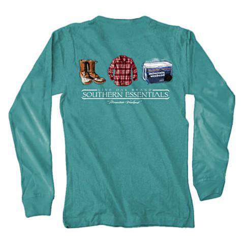 Southern Essentials "Mountain Weekend" Long Sleeve Pocket Tee in Light Green by Live Oak - Country Club Prep