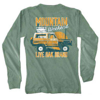 Mountain Weekend Long Sleeve Tee in Light Green by Live Oak - Country Club Prep