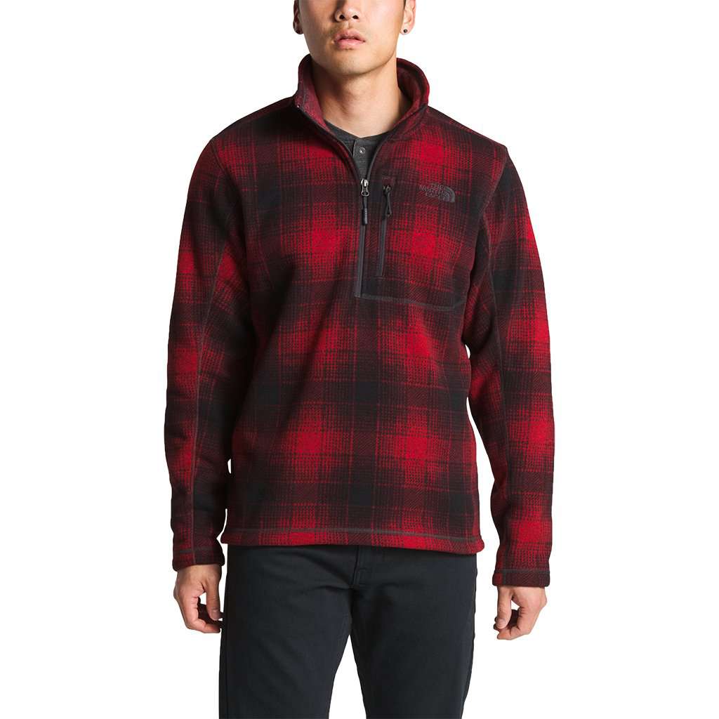 Men's Novelty Gordon Lyons 1/4 Zip in Rage Red Ombre Plaid Print by The North Face - Country Club Prep