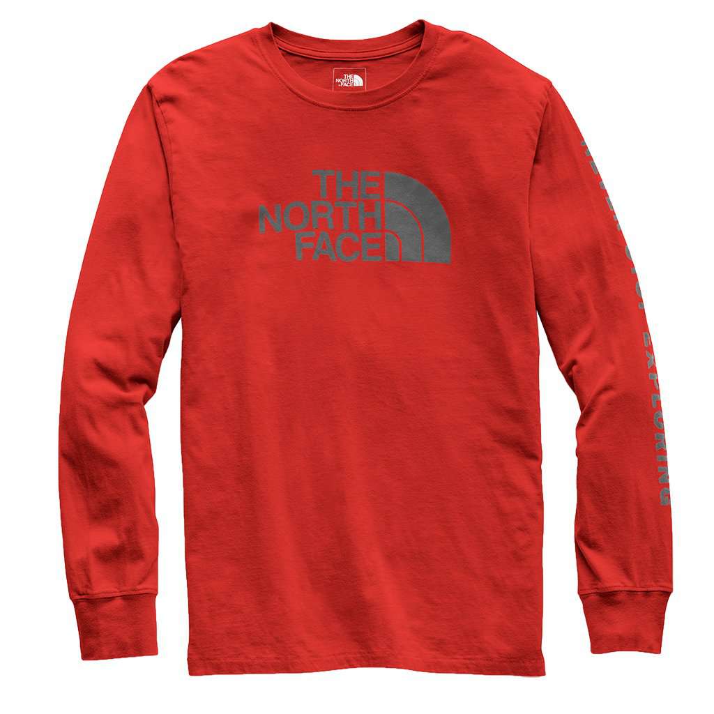 Men's Long Sleeve Well-Loved Half Dome Tee in Caldera Red by The North Face - Country Club Prep