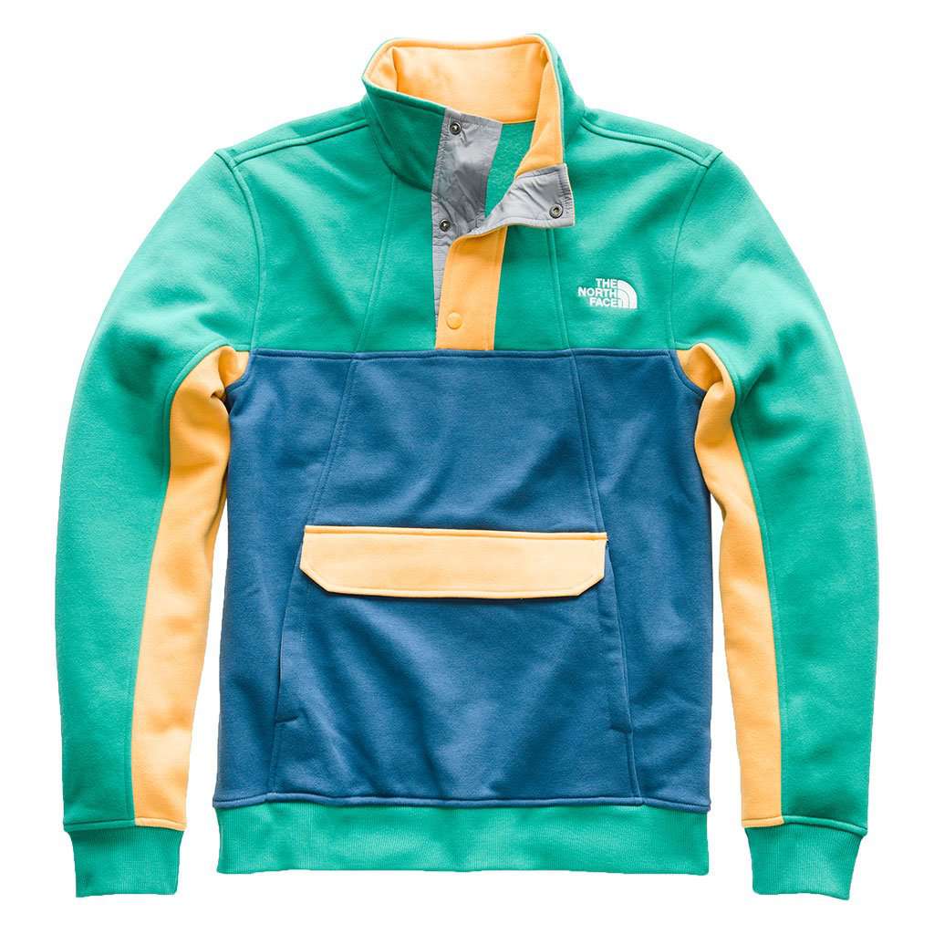 Men's Alphabet City Fleece Pullover in Porcelain Green, Dish Blue & Amber by The North Face - Country Club Prep