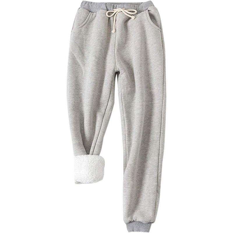 Women's Sherpa-Lined Joggers in Light Grey - Country Club Prep