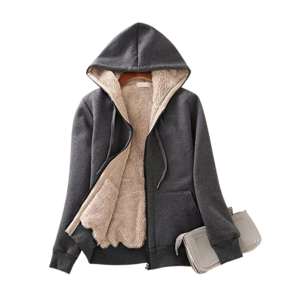 Women's Lagom Sherpa-Lined Full Zip Hoodie in Charcoal - Country Club Prep