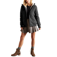 Women's Lagom Sherpa-Lined Full Zip Hoodie in Charcoal - Country Club Prep