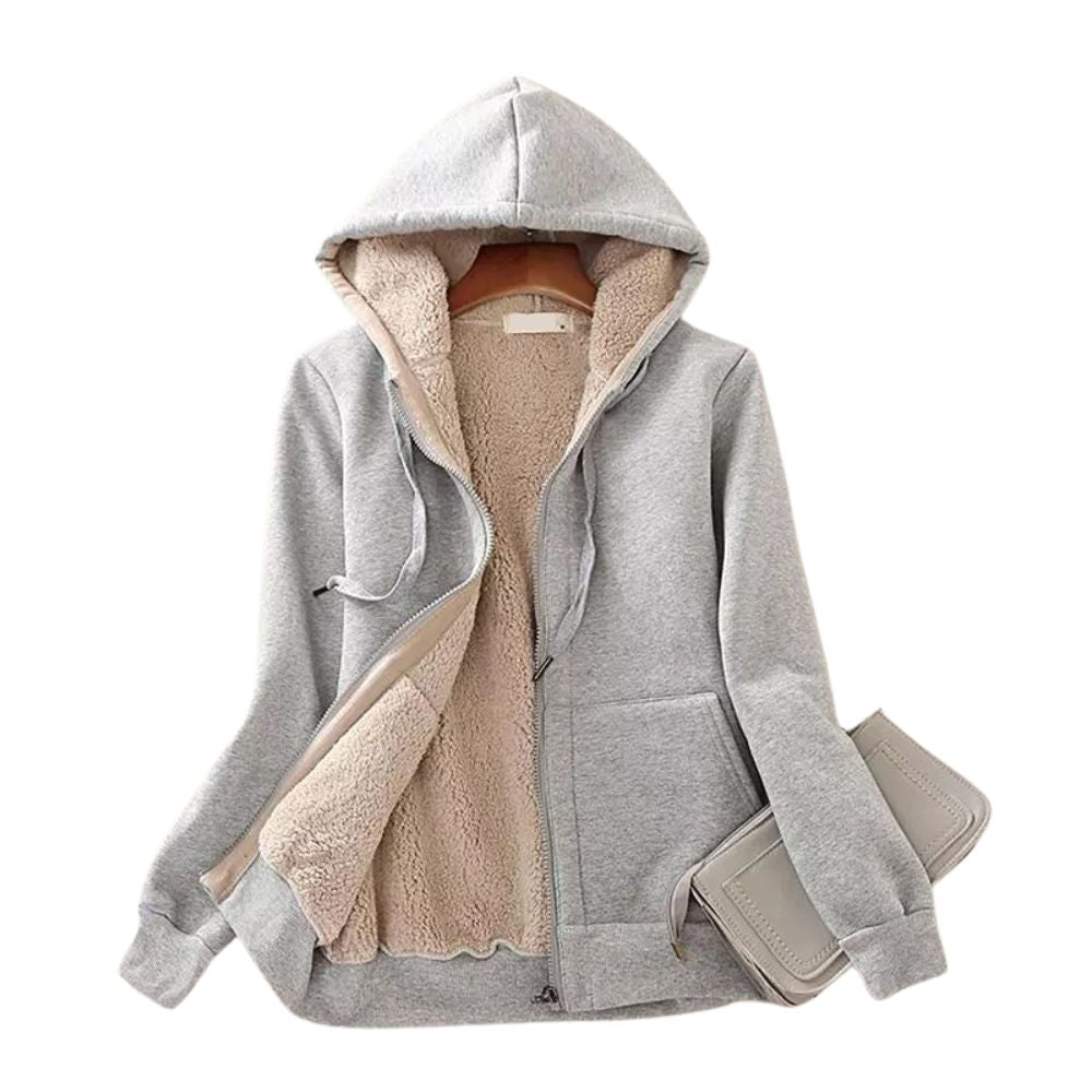 Women's Lagom Sherpa-Lined Full Zip Hoodie in Light Grey - Country Club Prep