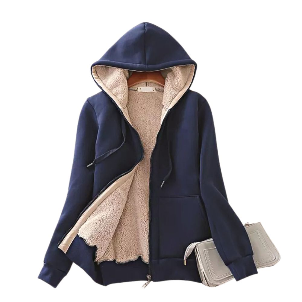 Women's Lagom Sherpa-Lined Full Zip Hoodie in Navy - Country Club Prep