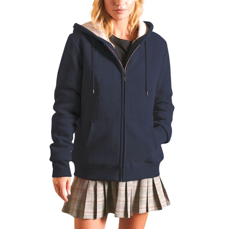 Women's Lagom Sherpa-Lined Full Zip Hoodie in Navy - Country Club Prep