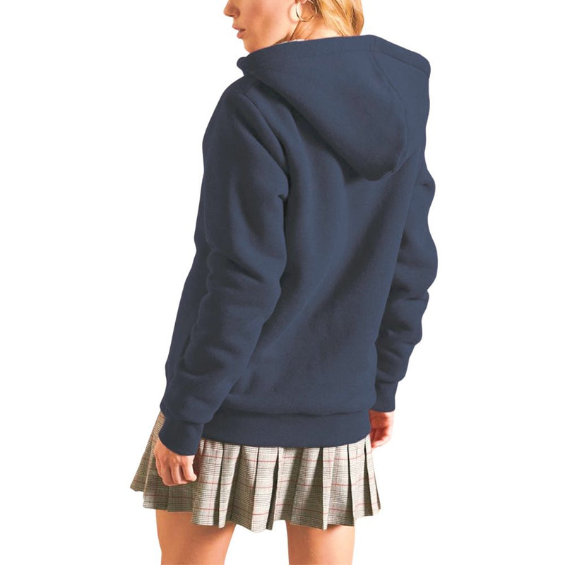 Women's Lagom Sherpa-Lined Full Zip Hoodie in Navy - Country Club Prep