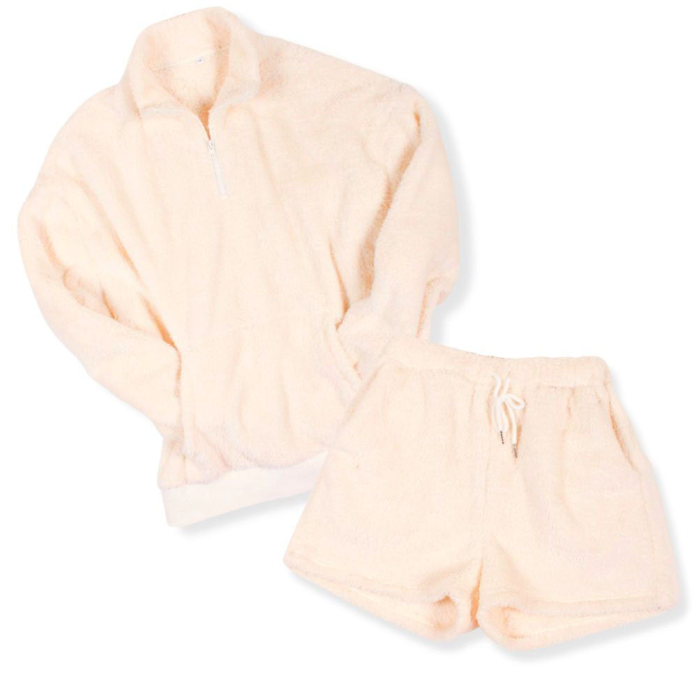 Women's Lykke Sherpa Lounge Set in Ivory - Country Club Prep