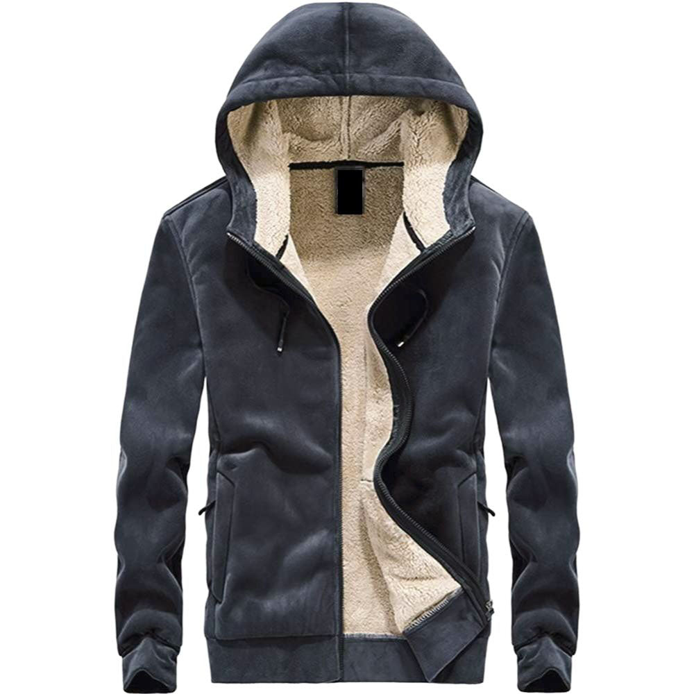 Men's Sueded Sherpa-Lined Full Zip Hoodie in Charcoal - Country Club Prep