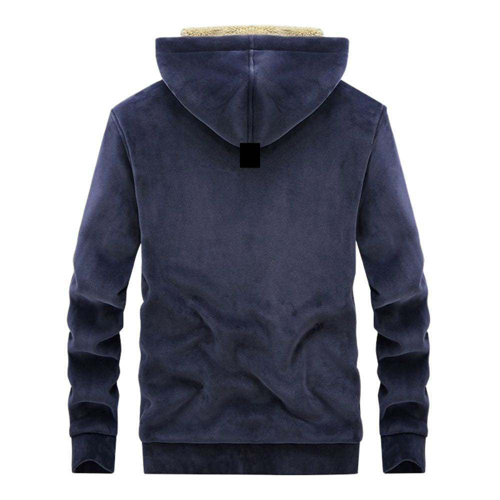 Men's Sueded Sherpa-Lined Full Zip Hoodie in Navy - Country Club Prep