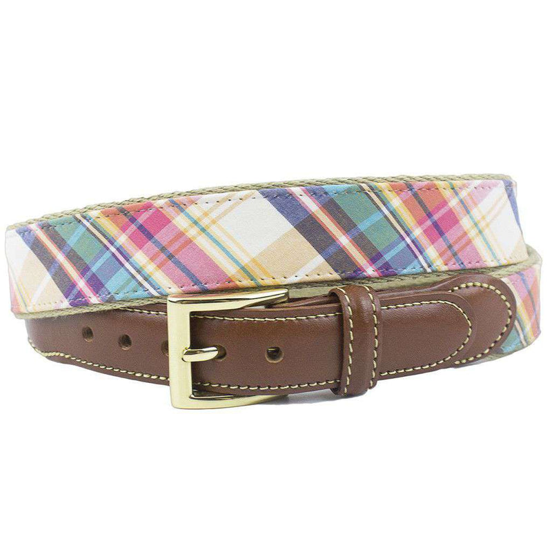 Nantucket Madras Leather Tab Belt on Natural Tan Canvas by Country Club Prep - Country Club Prep