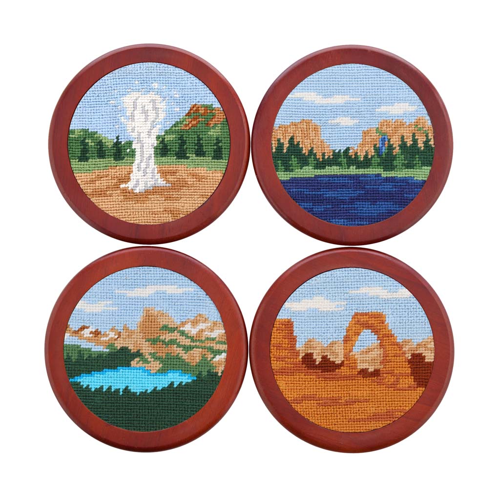 National Parks Scene Needlepoint Coasters by Smathers & Branson - Country Club Prep