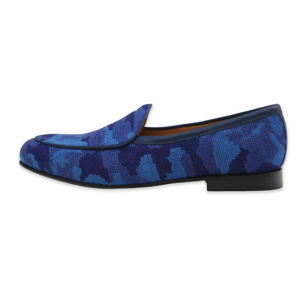 Navy Camo Needlepoint Belgian Loafers by Smathers & Branson - Country Club Prep