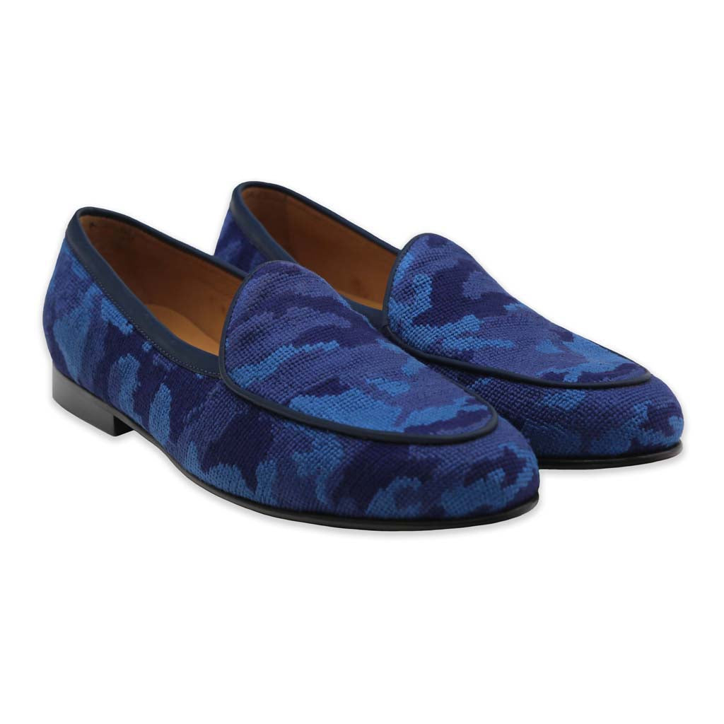 Navy Camo Needlepoint Belgian Loafers by Smathers & Branson - Country Club Prep