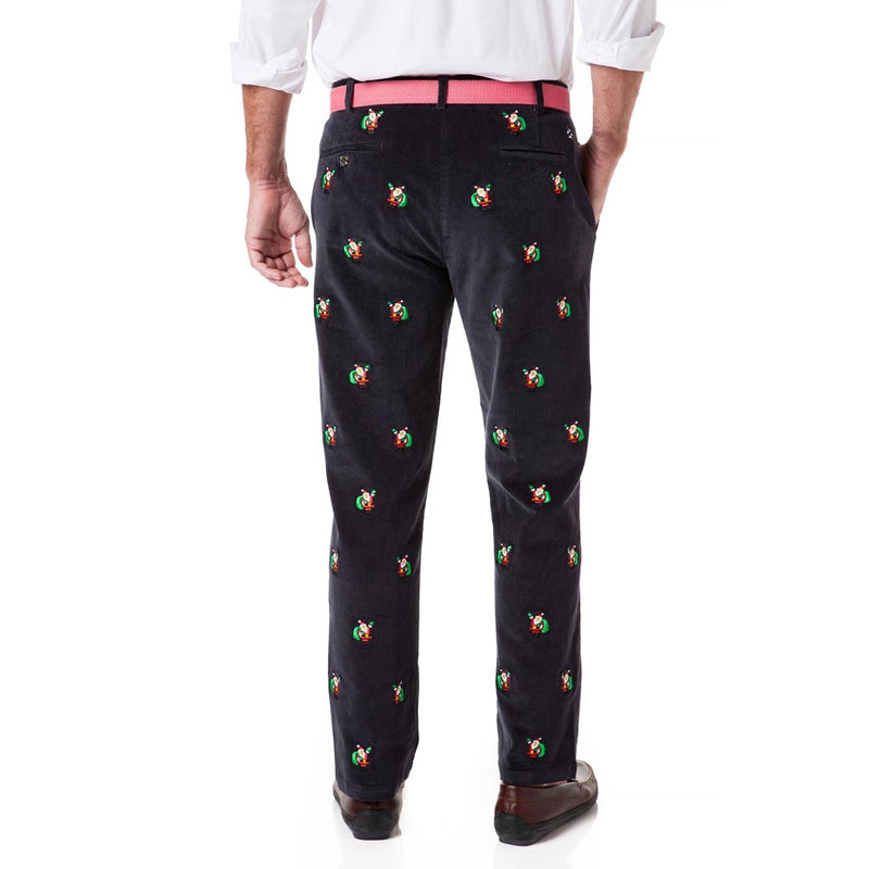 Beachcomber Corduroy Pants in Nantucket Navy with Embroidered Santa by Castaway Clothing - Country Club Prep