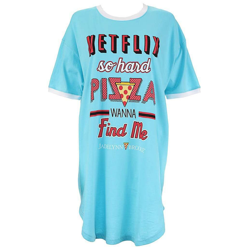 Netflix So Hard Pizza Wanna Find Me Sleep Shirt in Poolside Blue by Jadelynn Brooke - Country Club Prep