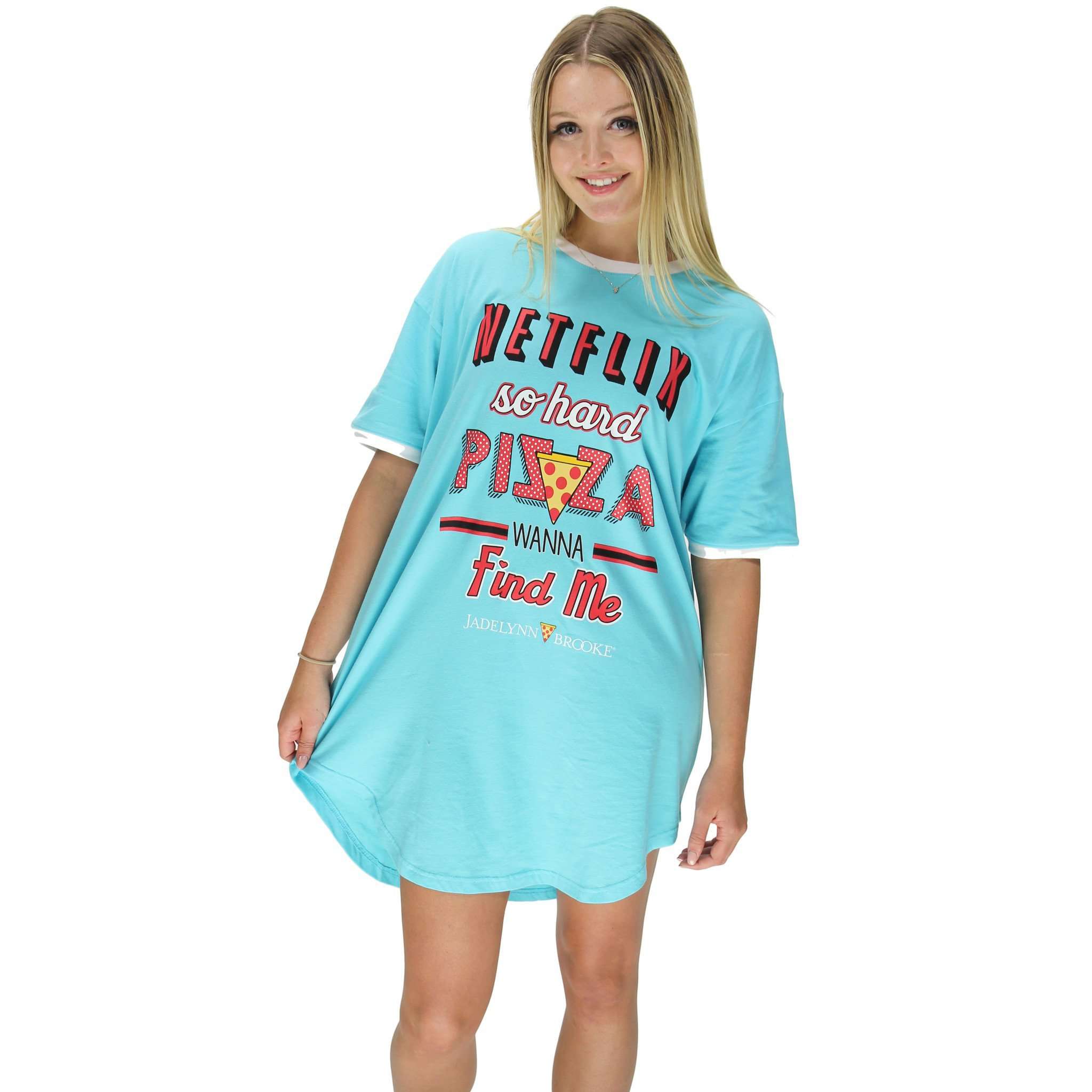 Netflix So Hard Pizza Wanna Find Me Sleep Shirt in Poolside Blue by Jadelynn Brooke - Country Club Prep