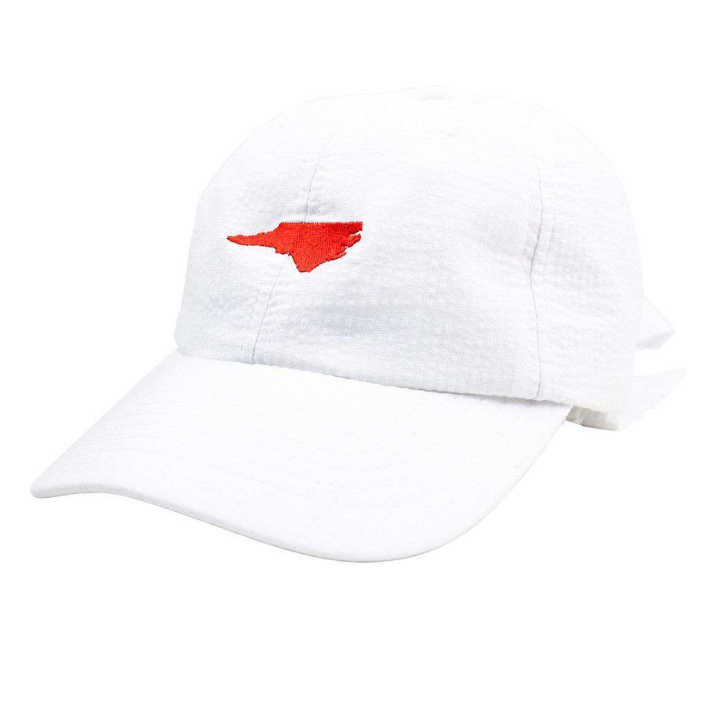 North Carolina Seersucker Bow Hat in White with Red by Lauren James - Country Club Prep