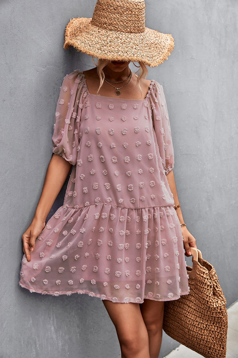Swiss Dot Square Neck Dress with Pockets - Country Club Prep