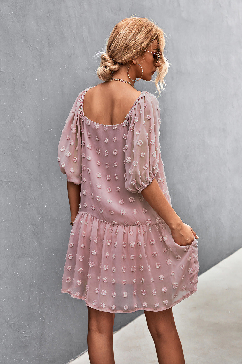 Swiss Dot Square Neck Dress with Pockets - Country Club Prep