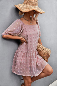 Swiss Dot Square Neck Dress with Pockets - Country Club Prep