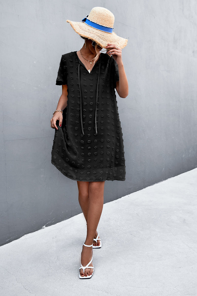 Swiss Dot Tie Neck Mini Dress - Country Club Prep