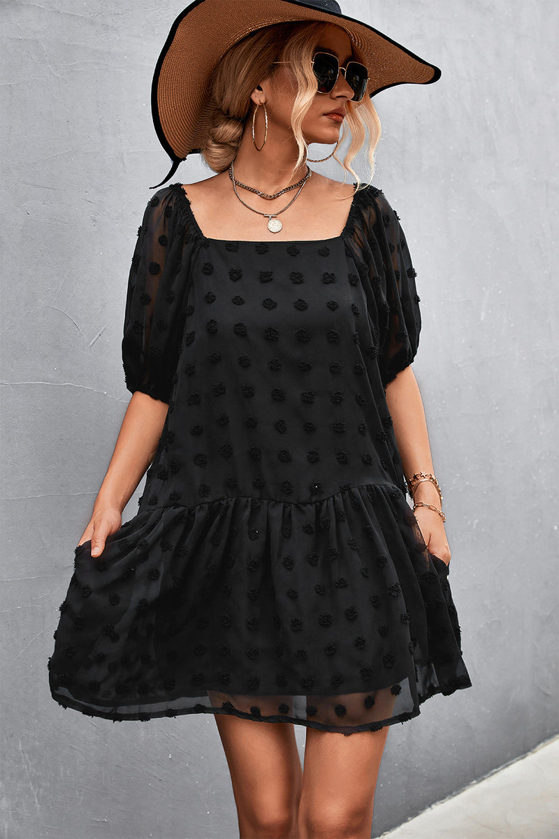 Swiss Dot Square Neck Dress with Pockets - Country Club Prep