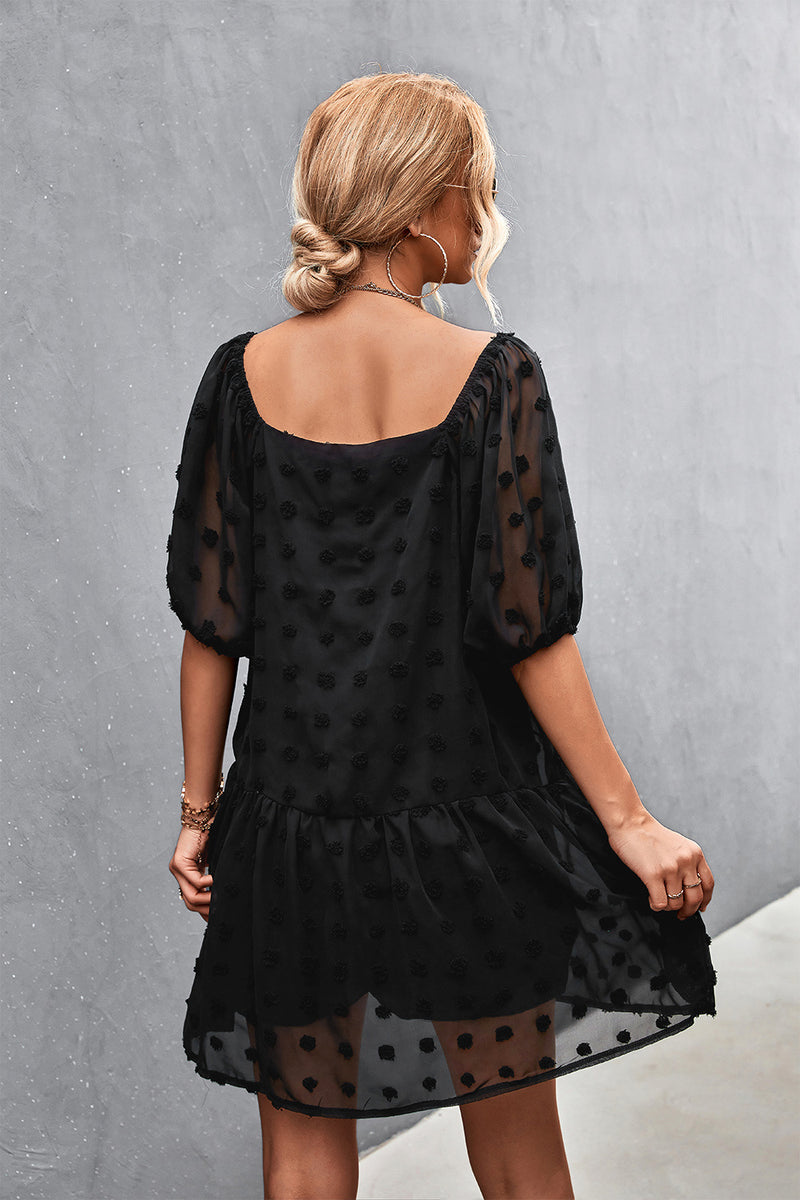 Swiss Dot Square Neck Dress with Pockets - Country Club Prep