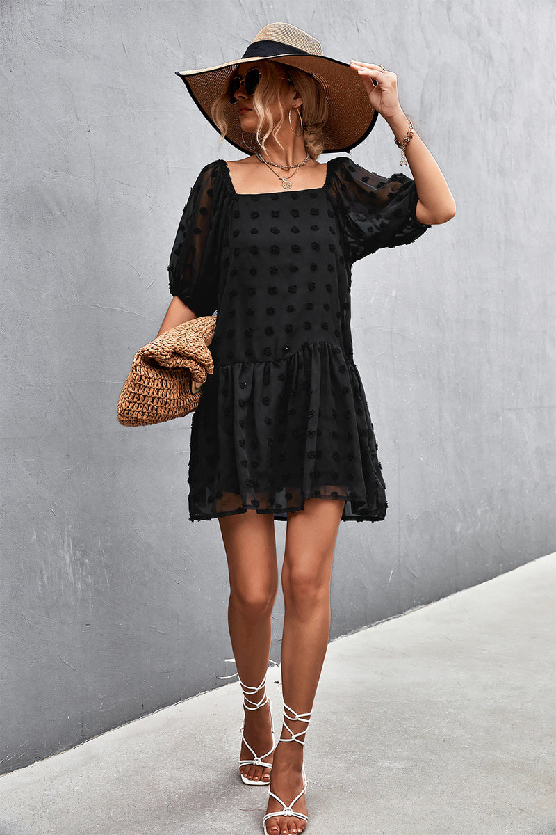 Swiss Dot Square Neck Dress with Pockets - Country Club Prep