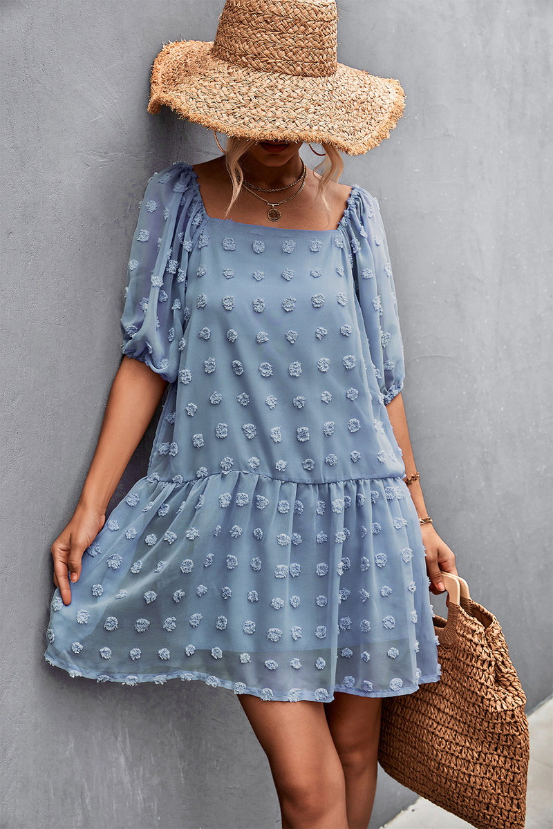 Swiss Dot Square Neck Dress with Pockets - Country Club Prep