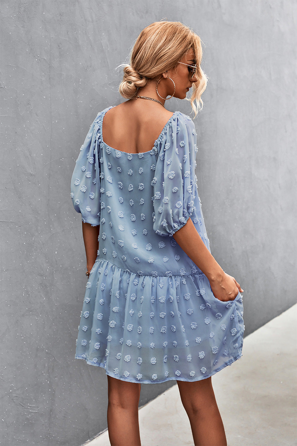 Swiss Dot Square Neck Dress with Pockets - Country Club Prep