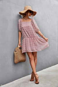 Swiss Dot Square Neck Dress with Pockets - Country Club Prep