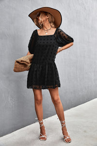 Swiss Dot Square Neck Dress with Pockets - Country Club Prep