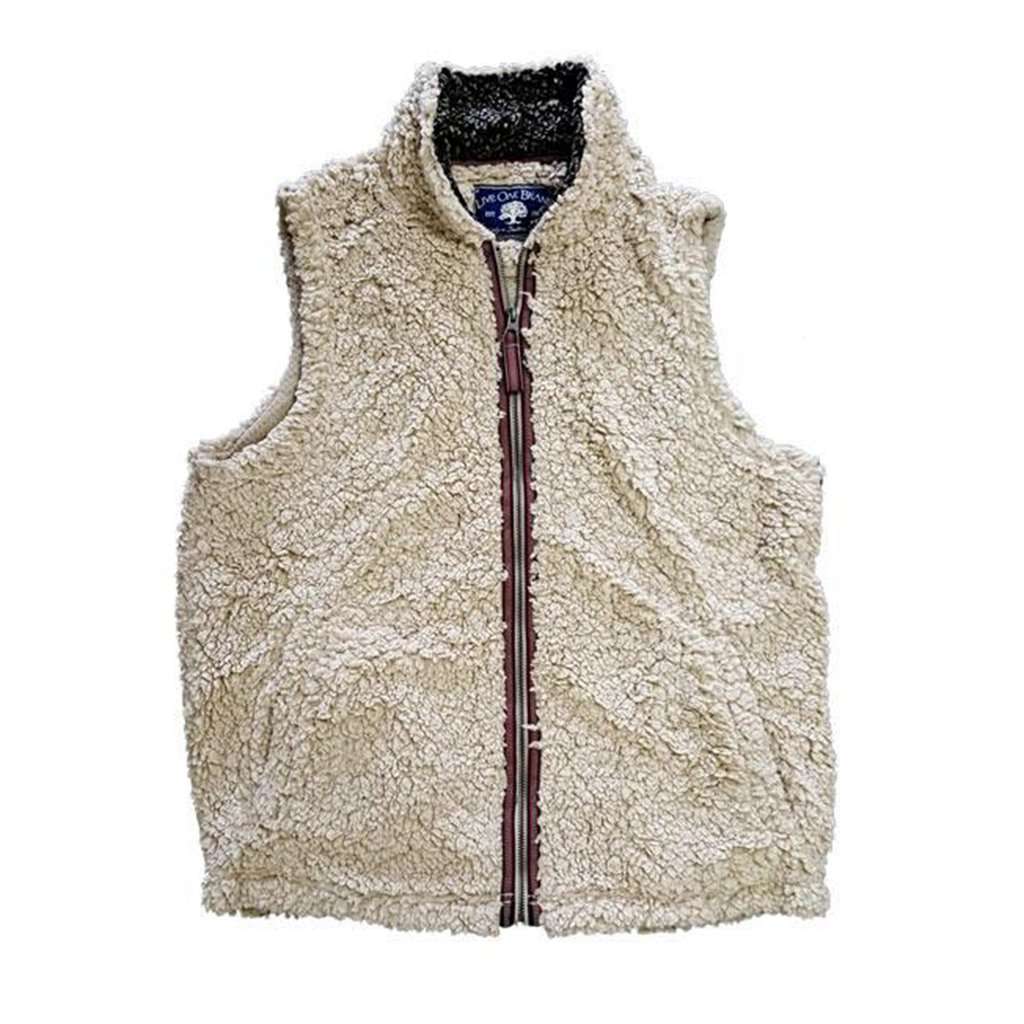 Full Zip Fleece Sherpa Vest in Oatmeal & Charcoal by Live Oak - Country Club Prep