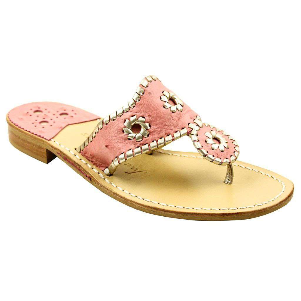 Exclusive Ostrich in Pink and Platinum Jack Sandals by Jack Rogers - Country Club Prep