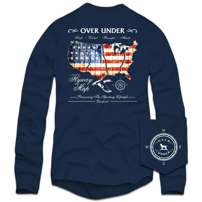 Long Sleeve Flyway Map T-Shirt in Navy by Over Under Clothing - Country Club Prep