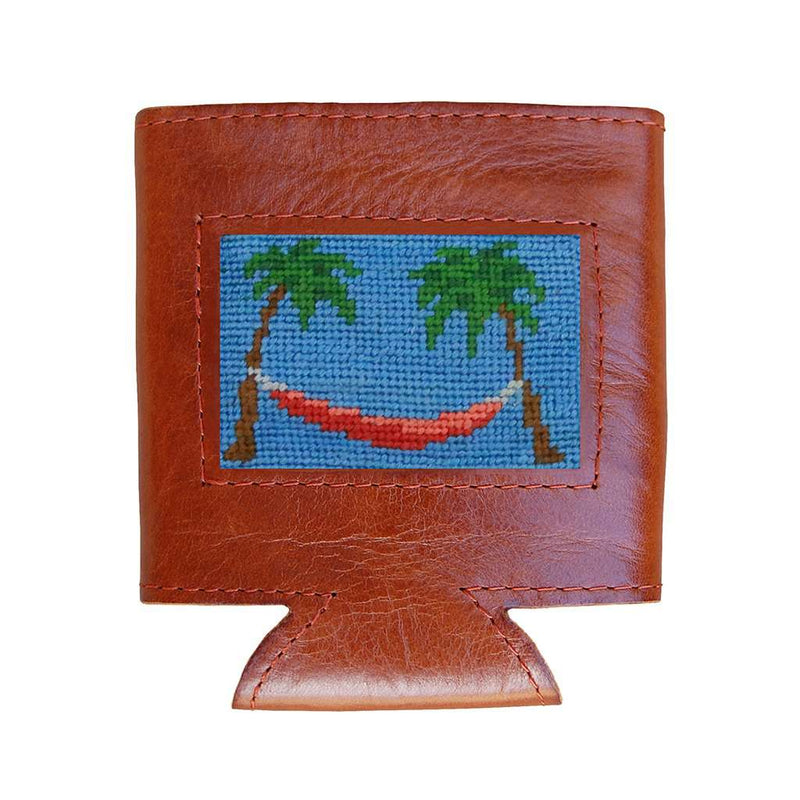 Palm Tree Hammock Needlepoint Can Cooler in Cornflower by Smathers & Branson - Country Club Prep