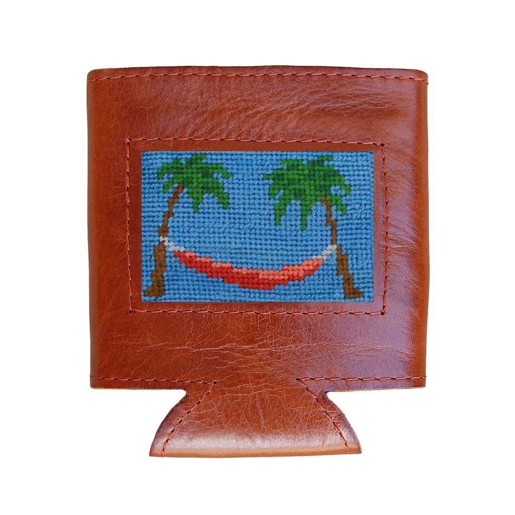 Palm Tree Hammock Needlepoint Can Cooler in Cornflower by Smathers & Branson - Country Club Prep