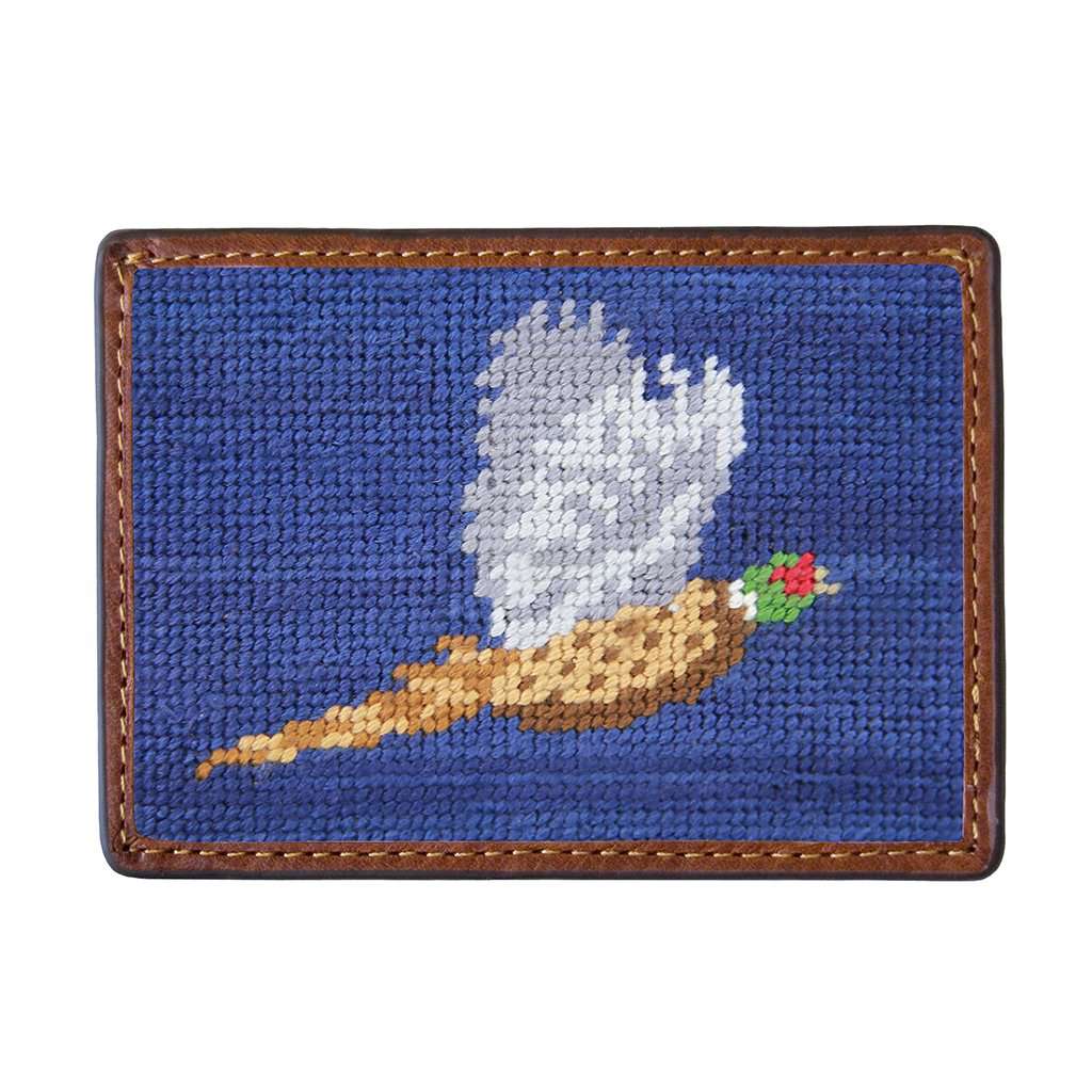Pheasant Needlepoint Credit Card Wallet in Classic Navy by Smathers & Branson - Country Club Prep