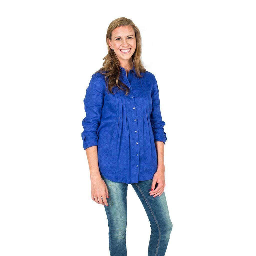 Pin Tuck Linen Shirt in Cobalt by Tyler Boe - Country Club Prep