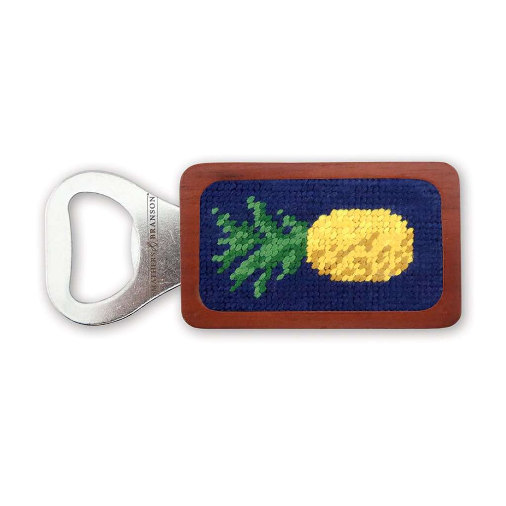 Pineapple Needlepoint Bottle Opener in Dark Navy by Smathers & Branson - Country Club Prep