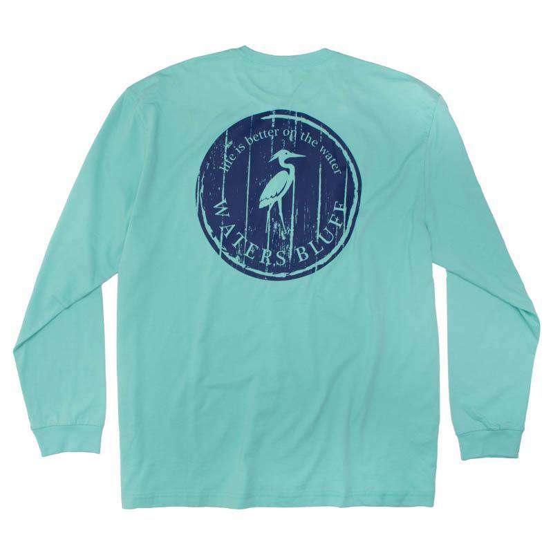 Wood Grain Long Sleeve Tee in Island Reef with Navy by Waters Bluff - Country Club Prep