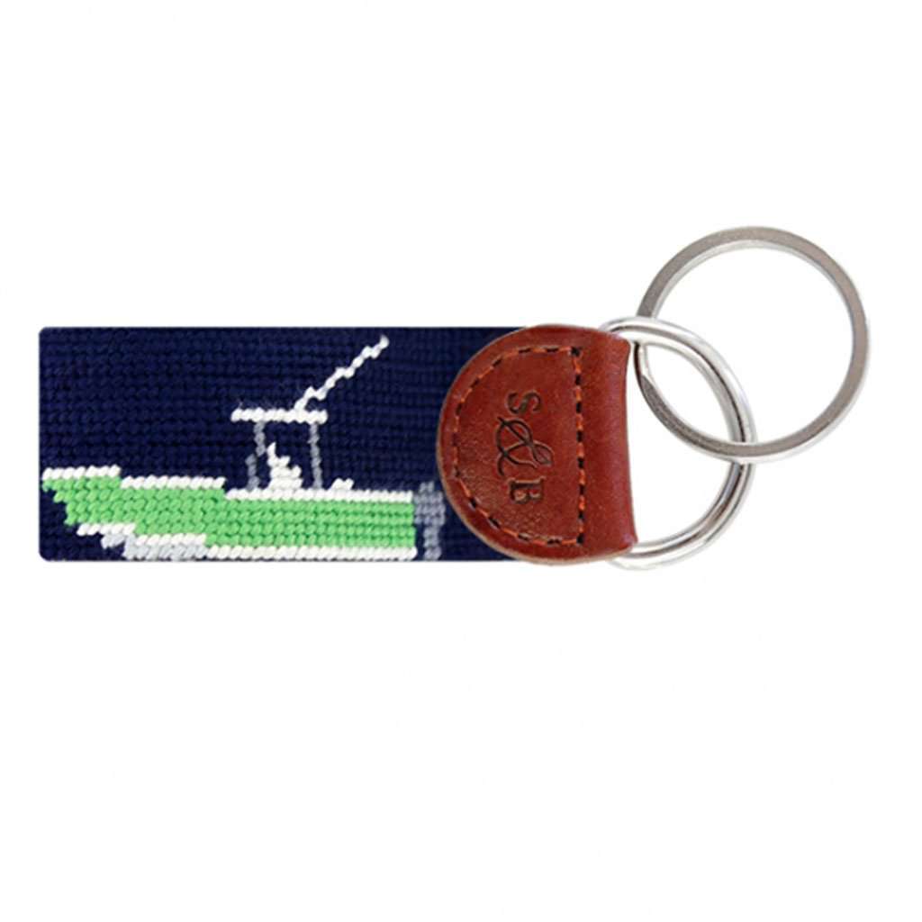 Power Boat Needlepoint Key Fob in Dark Navy by Smathers & Branson - Country Club Prep