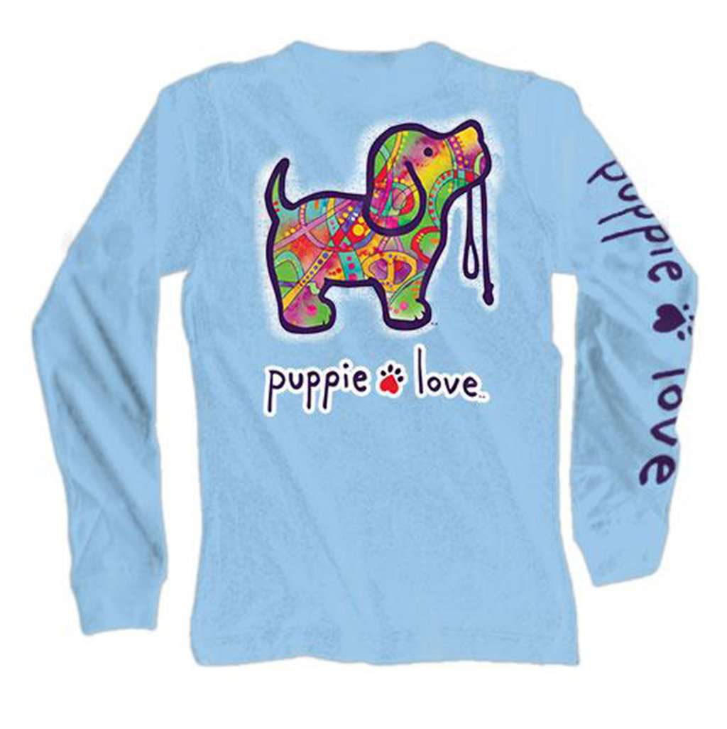 Long Sleeve Abstract Pup Tee in Carolina Blue by Puppie Love - Country Club Prep