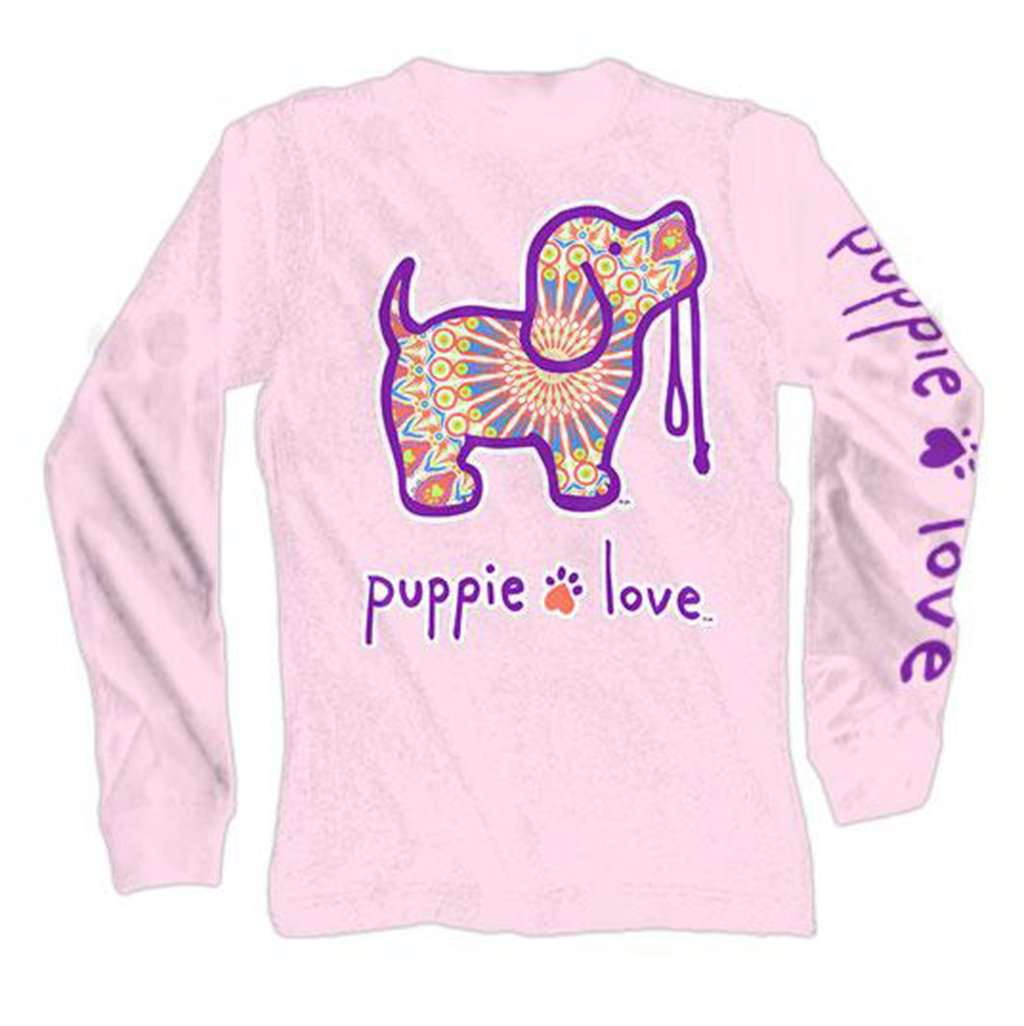 Long Sleeve Boho Pup Tee in Light Pink by Puppie Love - Country Club Prep