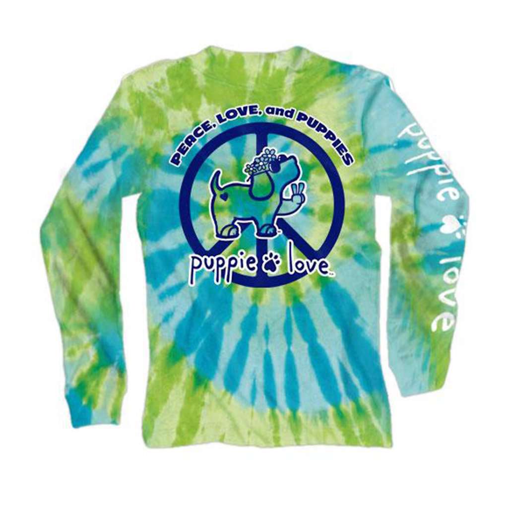 Long Sleeve Peace Pup Tie Dye Tee by Puppie Love - Country Club Prep