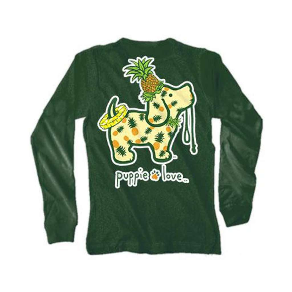 Long Sleeve Pineapple Pup Tee in Forest Green by Puppie Love - Country Club Prep