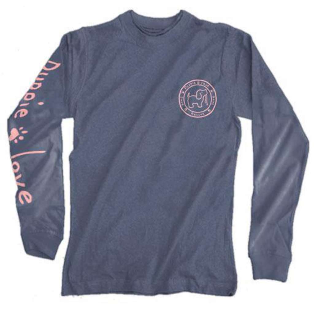 Long Sleeve Pink Logo Pup Tee in Indigo by Puppie Love - Country Club Prep